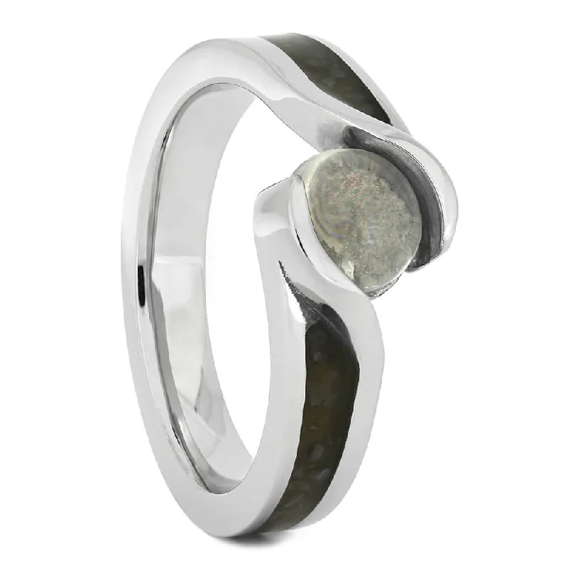 women's ethical engagement rings-Moonstone Engagement Ring with Crushed Dinosaur Bone