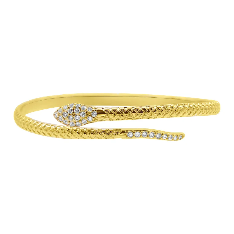 women's cross bracelets-14k Gold Plated Adjustable Crystal Snake Cuff