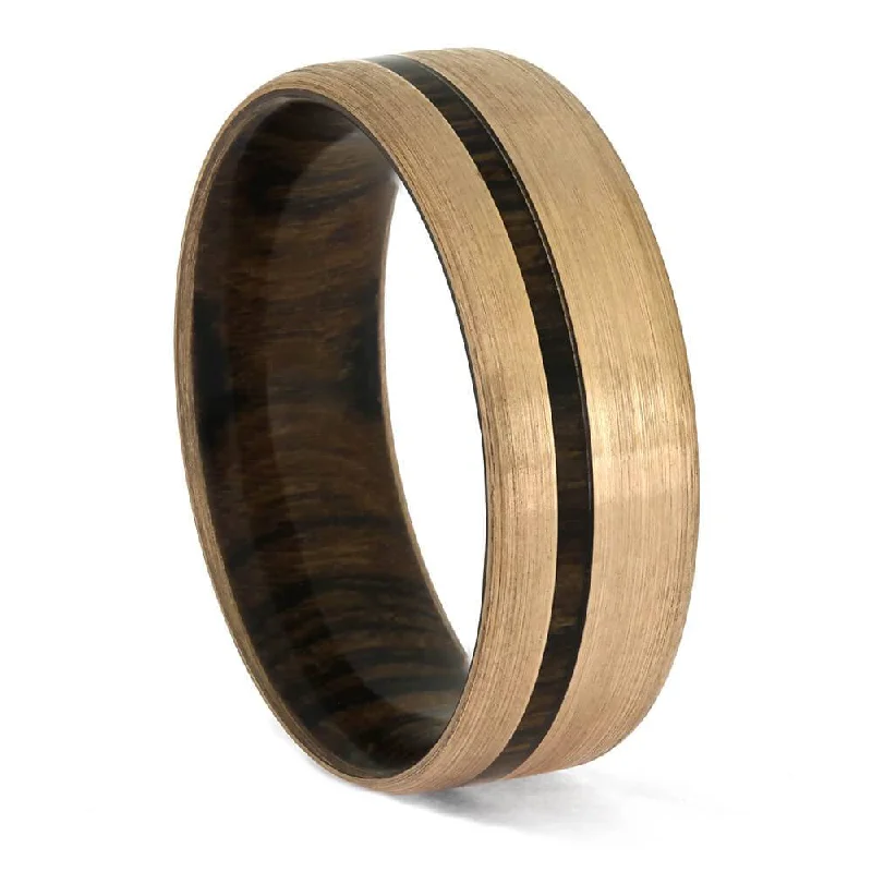 women's tension set engagement rings-Rose Gold and Wood Ring, In Stock Wedding Band