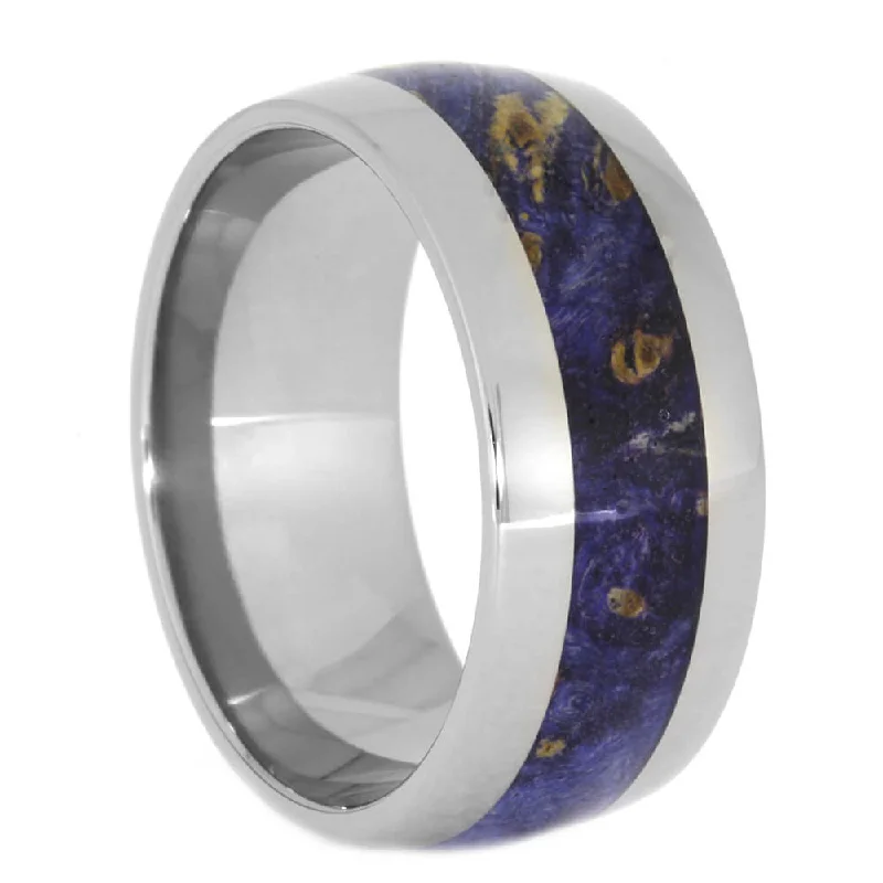 women's hand-carved engagement rings-Blue Wood Wedding Band in Titanium