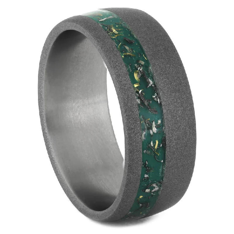 women's promise engagement rings-Green Stardust™ Wedding Band In Sandblasted Titanium