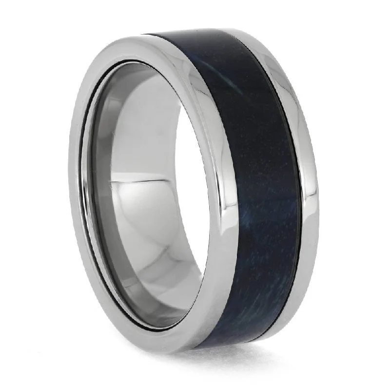 women's trillion cut engagement rings-Interchangeable Blue Box Elder Wood Wedding Band