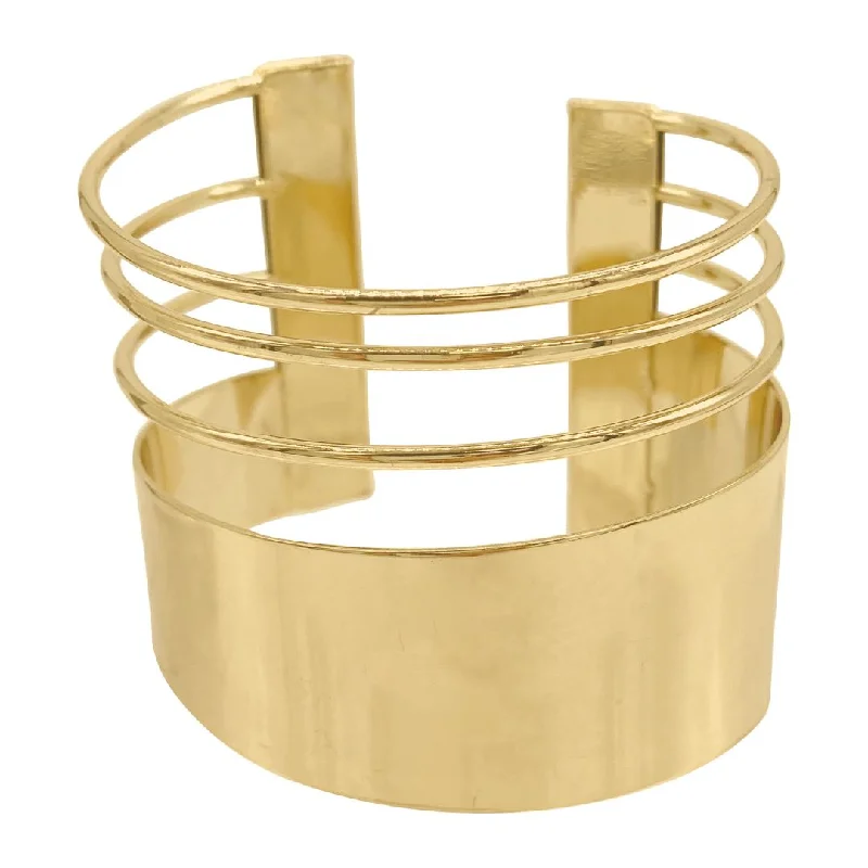 women's art deco bracelets-14k Gold Plated Multi Strand Tall Cuff Bracelet