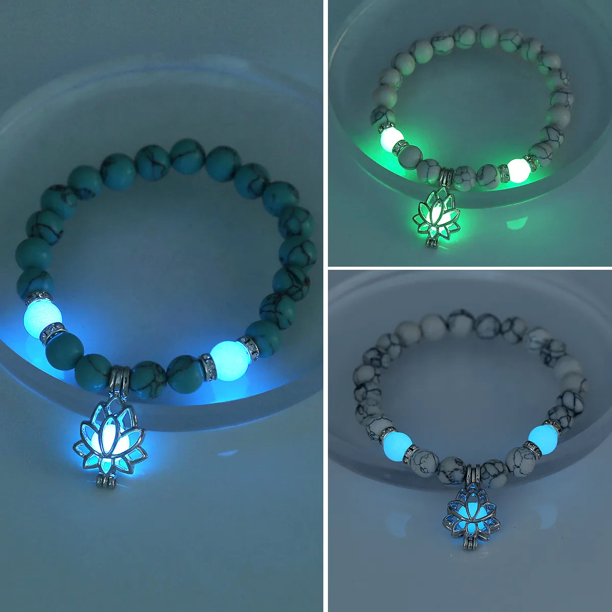 women's trendy bangle bracelets-Hip-hop Lotus Alloy Beaded Luminous Inlay Zircon Bracelets