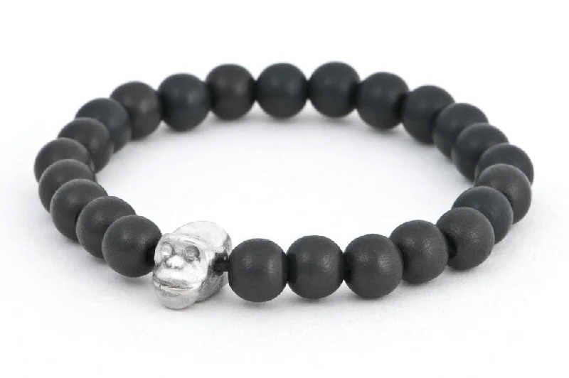 women's nature-inspired bracelets-#148 - Men’s beaded bracelet Sterling Silver monkey black