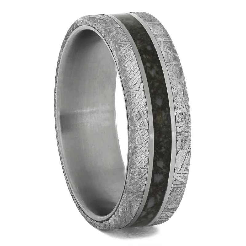 women's round engagement rings-Meteorite and Dinosaur Bone Wedding Band for Men