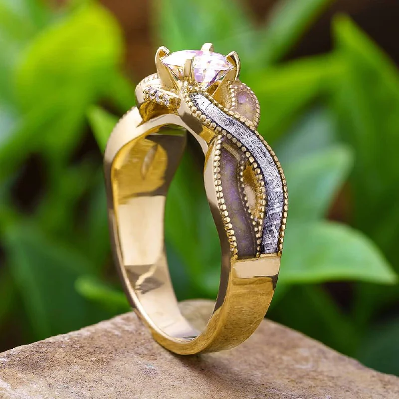 women's spiritual rings-Fossil & Meteorite Engagement Ring in Yellow Gold