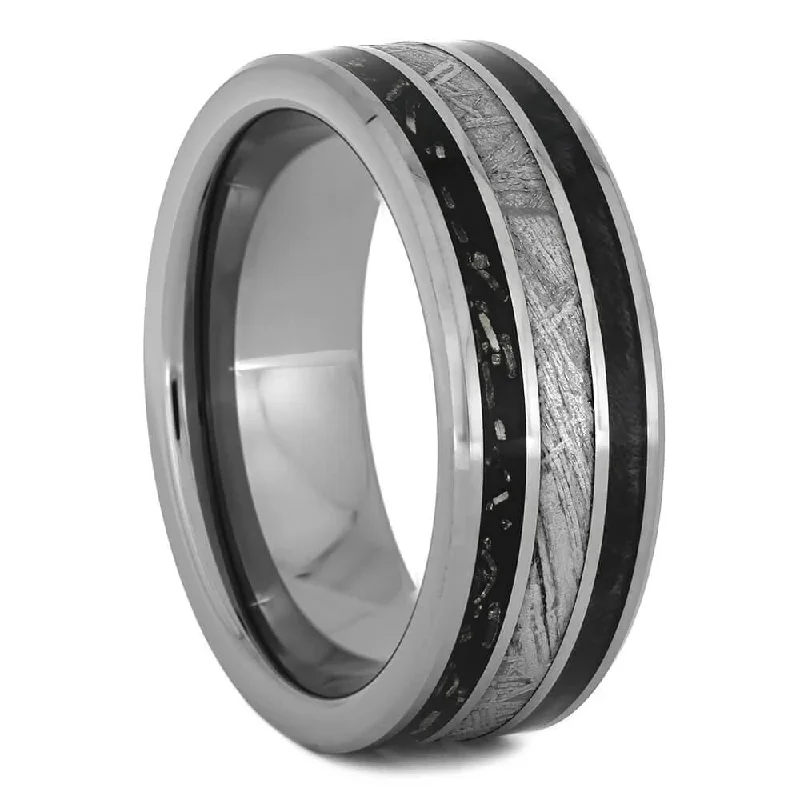 women's matching engagement rings-Meteorite Wedding Band with Black Stardust™ & Wood