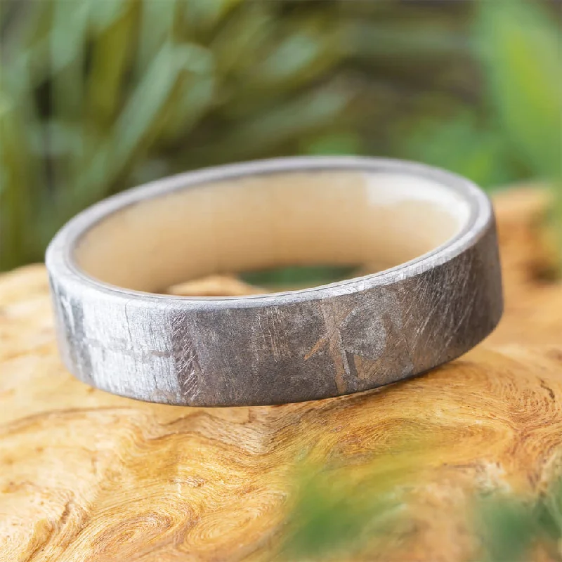 women's protective rings-Meteorite Men's Wedding Band With Wood Sleeve