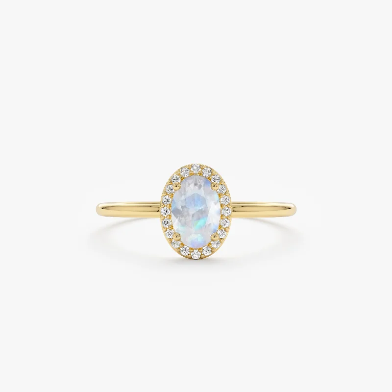 women's bezel set engagement rings-Moonstone and Diamond Engagement Ring, Claire