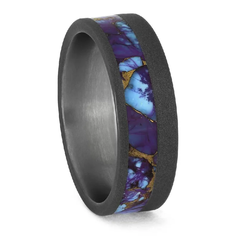 women's spiritual engagement rings-Titanium Wedding Band with Lava Mosaic Turquoise