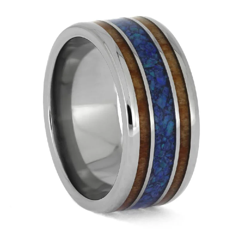 women's celestial-inspired engagement rings-Opal and Sequoia Redwood Wedding Band in Titanium