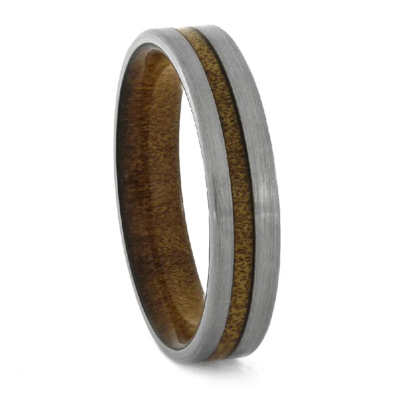 women's antique engagement rings-Kauri Wood Wedding Band in Brushed Titanium