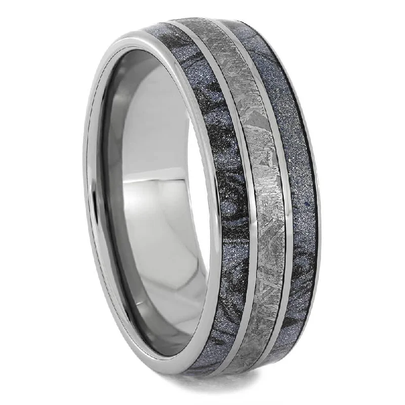 women's bezel set engagement rings-Mokume Gane & Meteorite Wedding Band