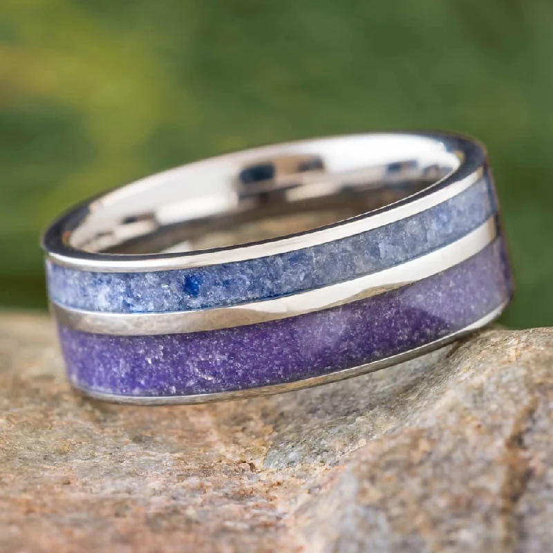 women's sapphire rings-Crushed Birthstone Wedding Band in Titanium