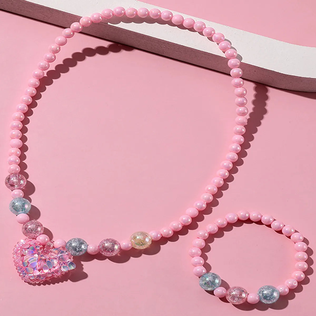 women's eco-friendly bracelets-Sweet Heart Shape Plastic Beaded Resin Girl's Pendant Necklace Bracelets