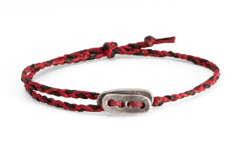 women's wrap bracelets-#122 - Men’s bracelet Canvas Sterling Silver toggle red black