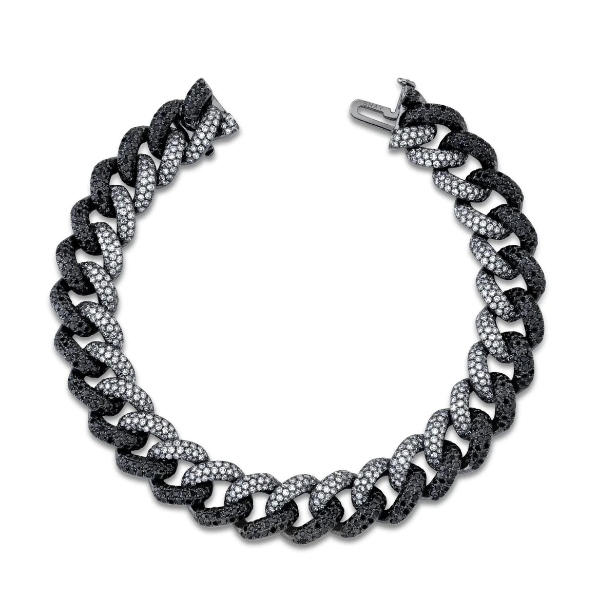 women's celestial bracelets-Black & White Diamond Essential Link Bracelet