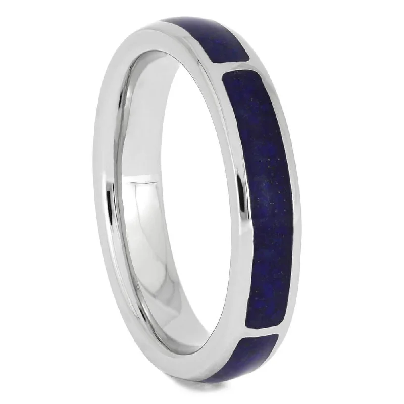 women's amethyst engagement rings-Unique Platinum Wedding Band with Lapis Lazuli