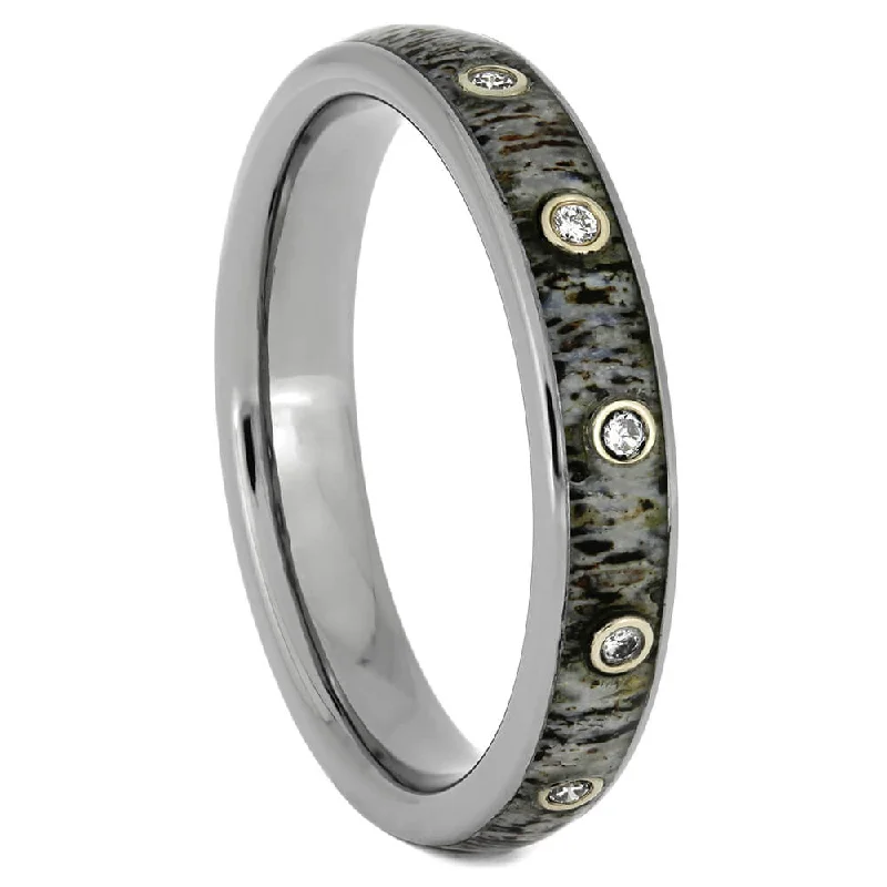 women's spiritual engagement rings-Thin Diamond Wedding Band with Deer Antler