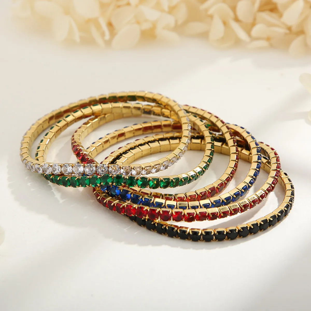 women's handmade bracelets-Elegant Solid Color Titanium Steel Plating Inlay Artificial Gemstones 18k Gold Plated Bracelets