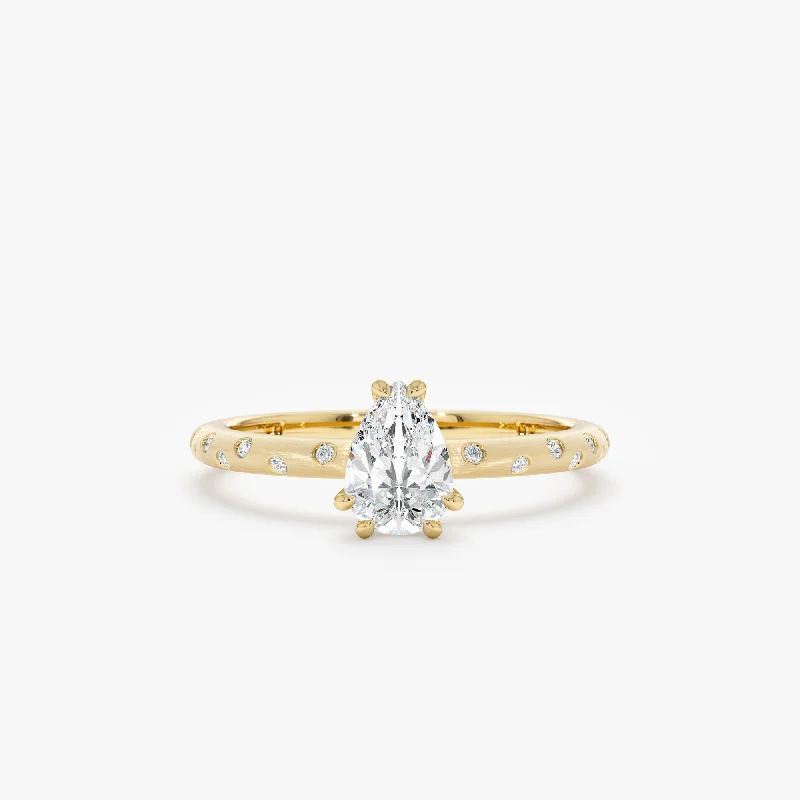 women's white gold engagement rings-Pear Diamond Flush Set Engagement Ring, Jaleah