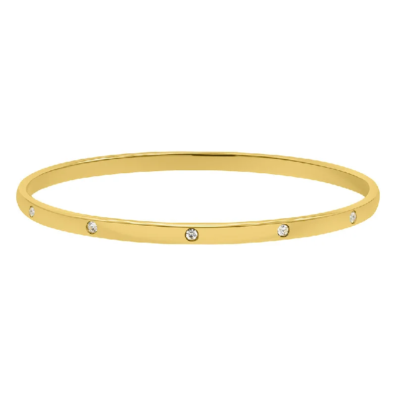 women's tennis bracelets-Tarnish Resistant 14k Gold Plated Bangle Stacker