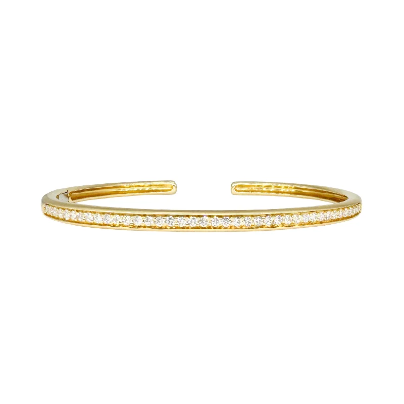 women's ethically sourced bracelets-Diamond Ultra Slim Hinged Oval Cuff Bracelet