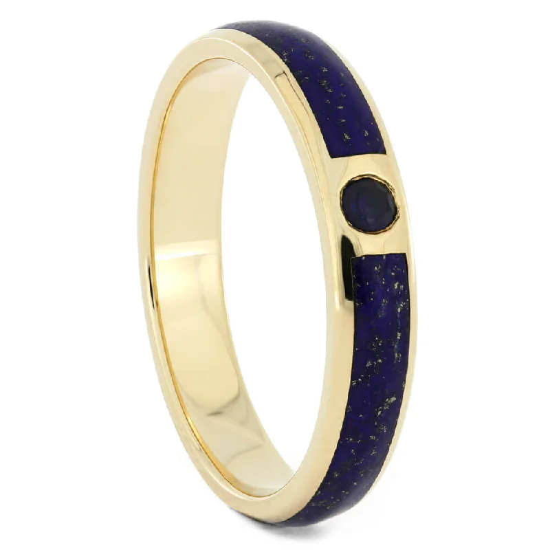 women's silver engagement rings-Gold Wedding Band With Lapis & Sapphire