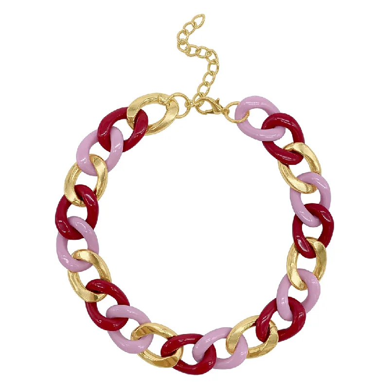 women's opal bracelets-Pink Curb Chain Necklace