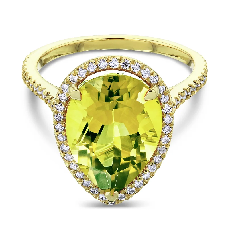 women's thin band engagement rings-4.3ct Lime Quartz & Diamond Ring