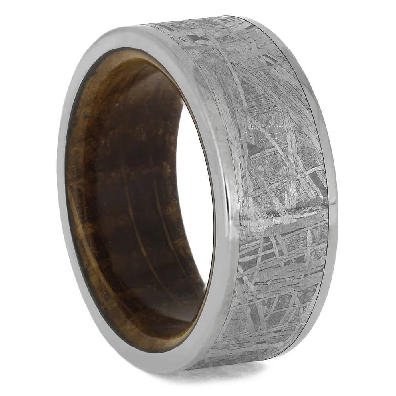 women's mixed metal engagement rings-Meteorite Wedding Band with Whiskey Barrel Oak Wood