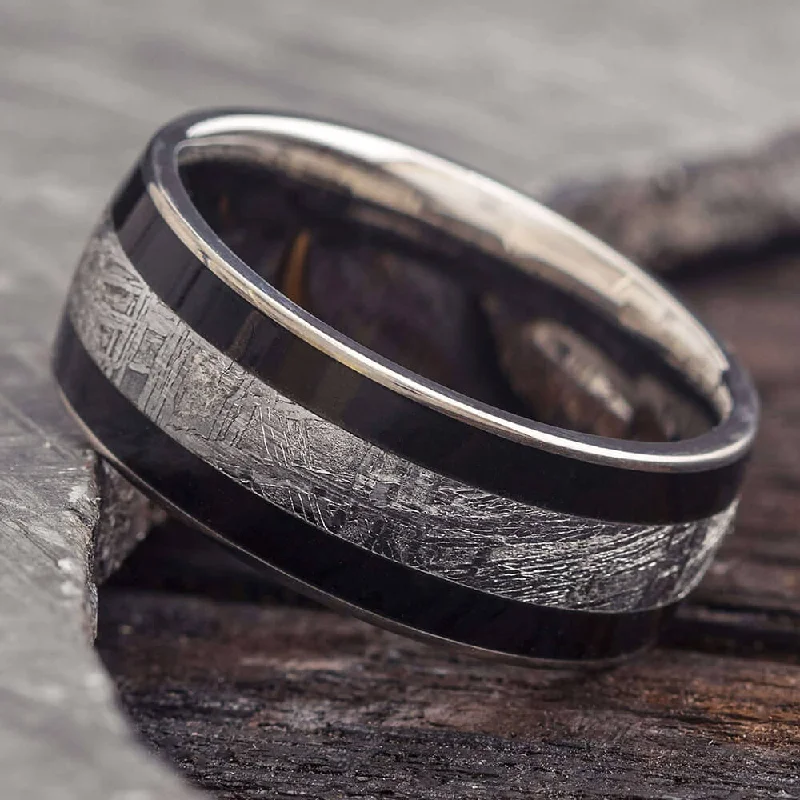 women's simple elegant rings-Meteorite & Exotic Blackwood Men's Wedding Band