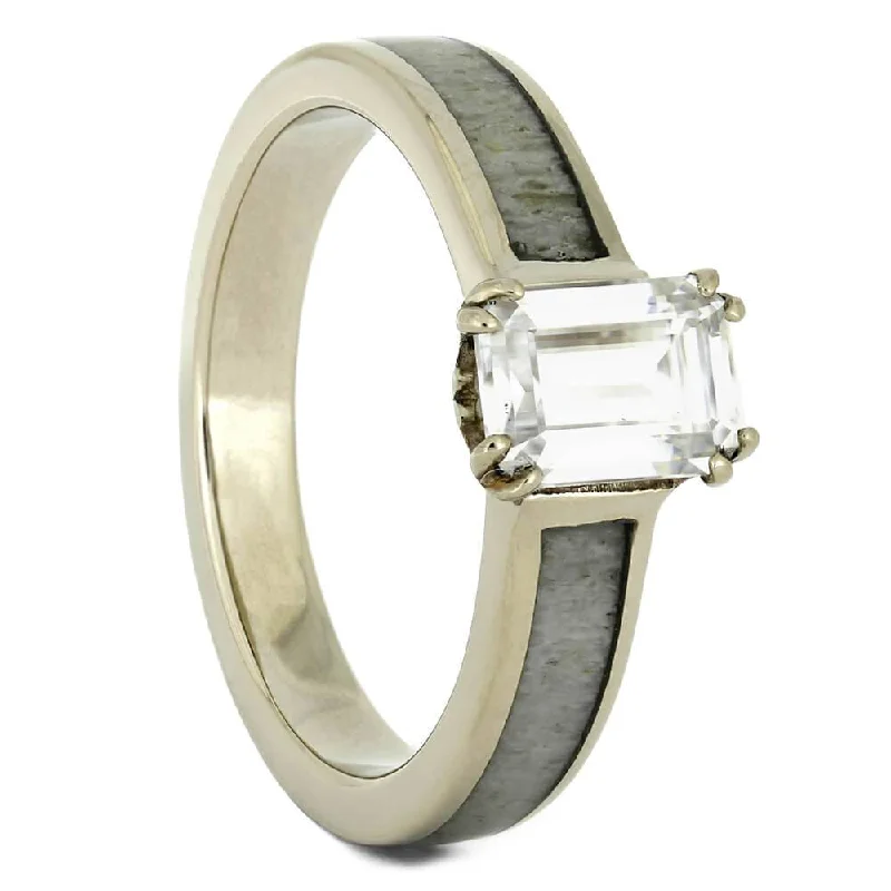 women's thin band engagement rings-Antler Engagement Ring with Emerald Cut Moissanite