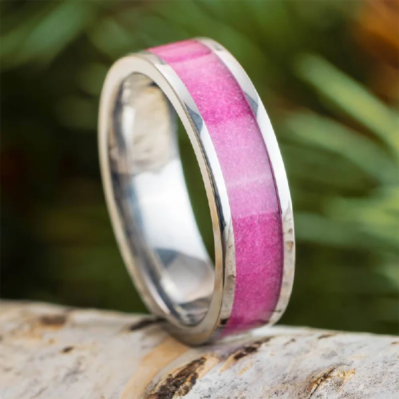 women's emerald cut engagement rings-Pink Sand Wedding Band in Titanium