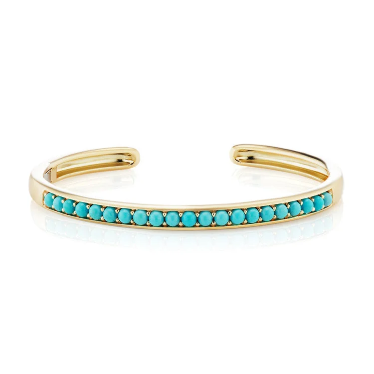 women's stretch bracelets-Cirque Oval Hinged Cuff Bracelet with Turquoise Cabochons