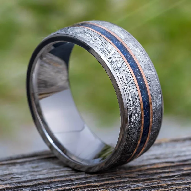 women's unique rings-Meteorite & Goldstone Men's Wedding Band