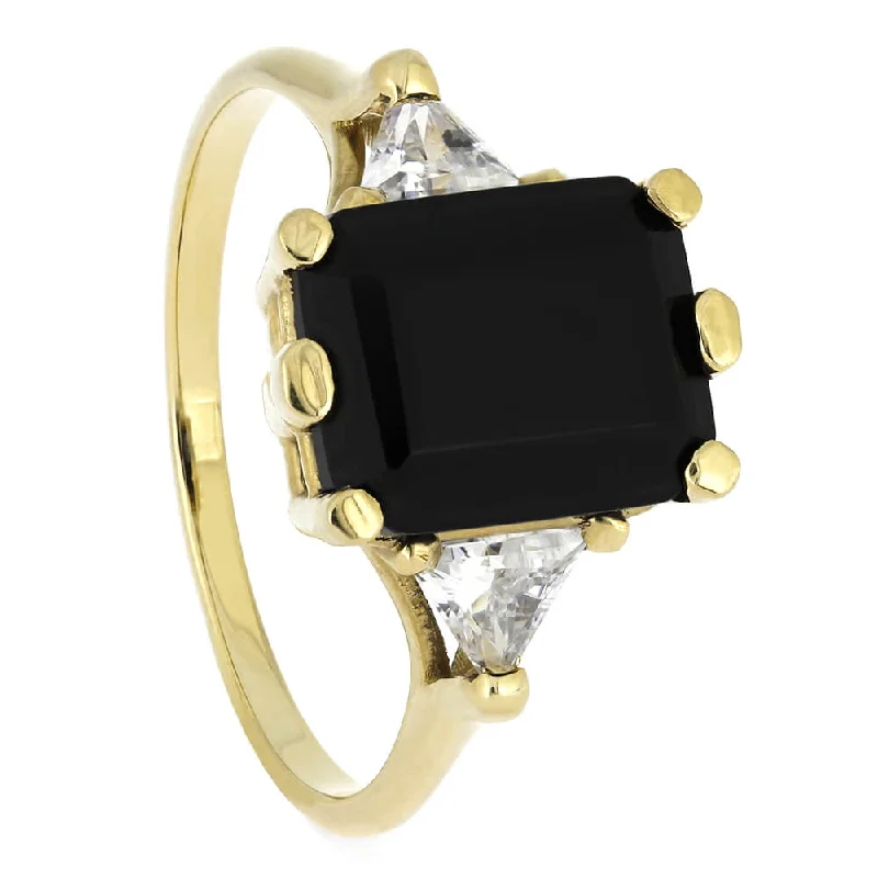 women's luxury engagement rings-Yellow Gold Engagement Ring with Rectangle Onyx