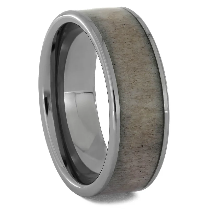 women's big engagement rings-Unique Deer Antler and Tungsten Men's Wedding Band