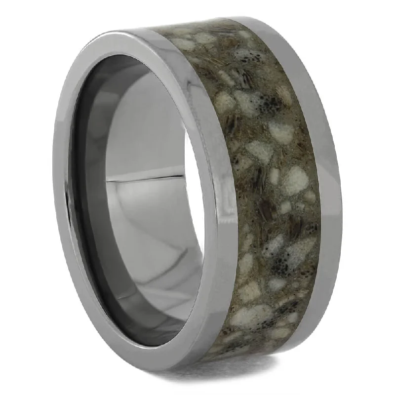 women's eco-friendly engagement rings-Crushed Deer Antler in Polished Titanium Wedding Band