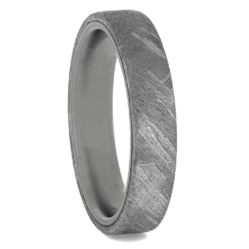 women's vintage engagement rings-Matte Titanium & Meteorite Wedding Band