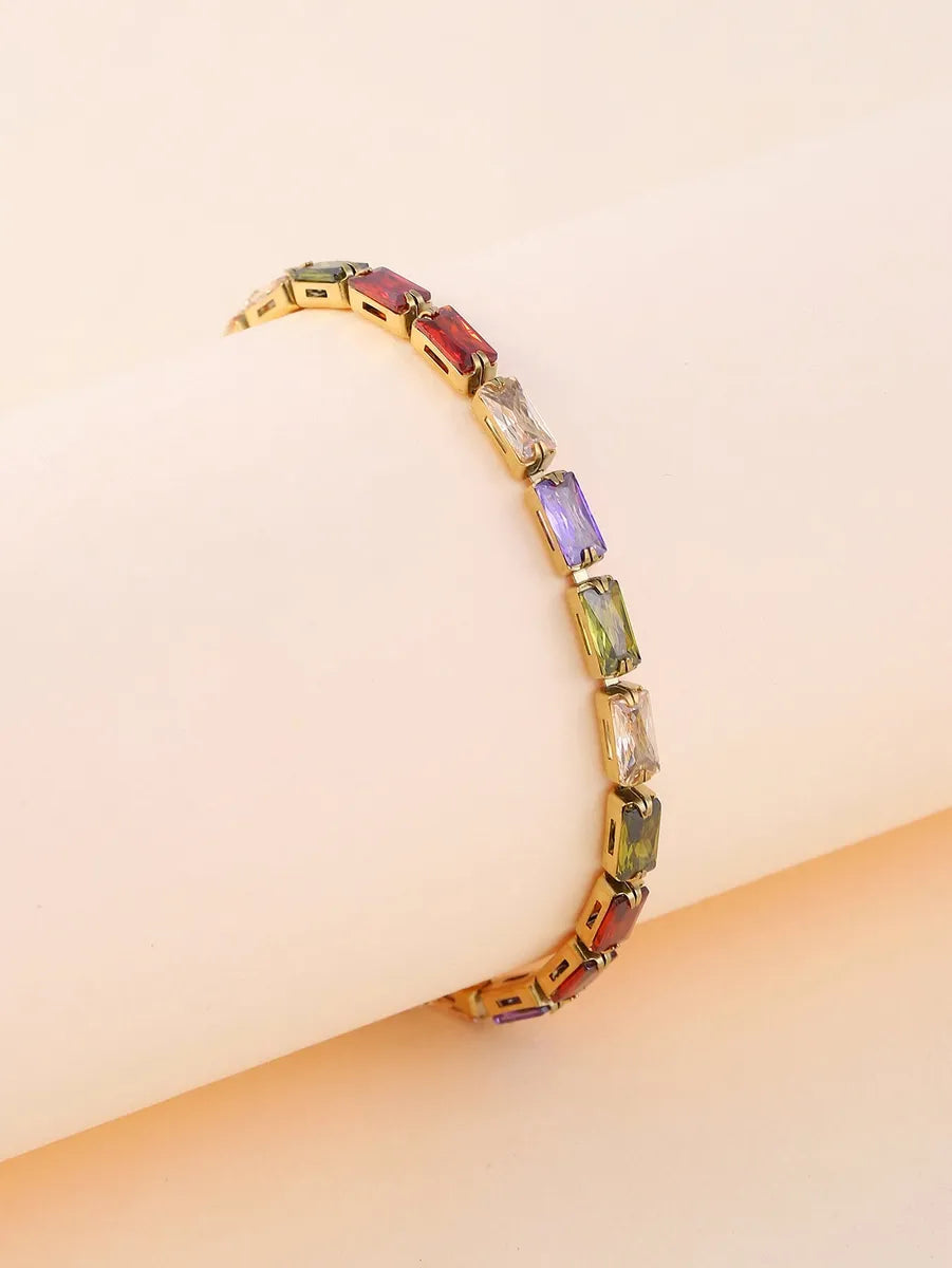 women's bridal bracelets-Simple Style Classic Style Color Block Stainless Steel Plating Inlay Zircon 18k Gold Plated Bracelets