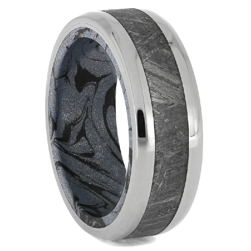 women's symbolic engagement rings-Meteorite Wedding Band with Cobaltium Mokume Sleeve