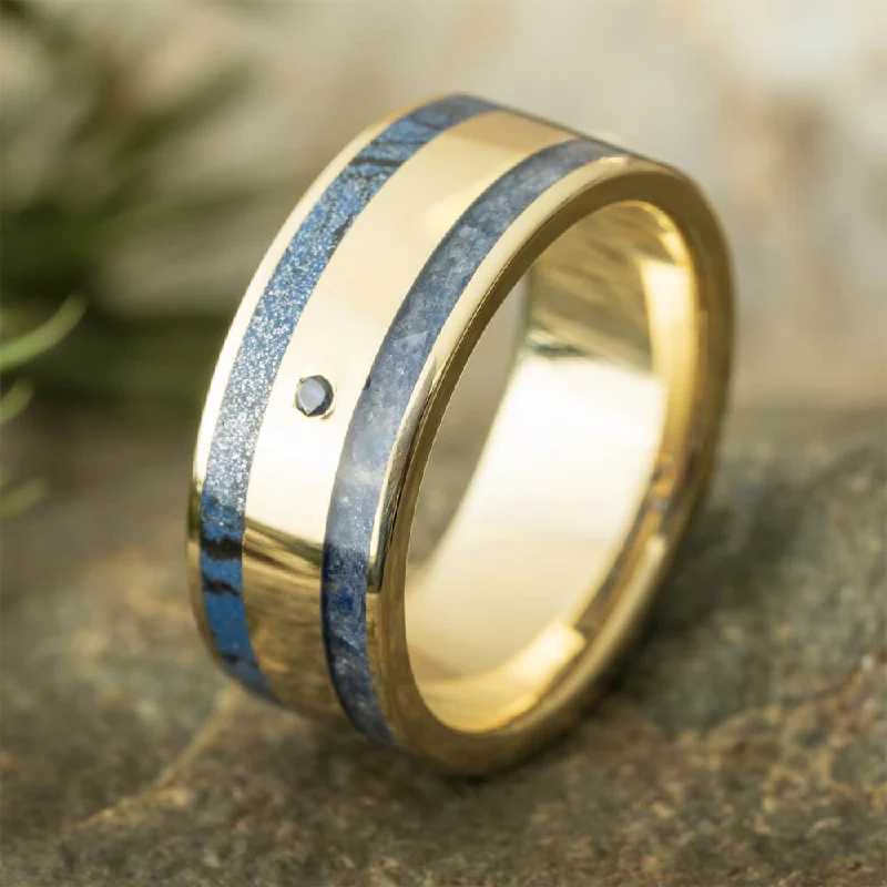 women's alternative engagement rings-Sapphire and Mokume Wedding Band in Yellow Gold