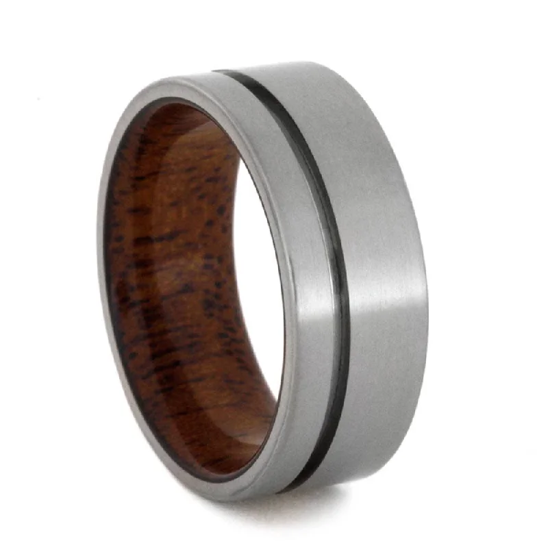 women's small engagement rings-Titanium Wedding Band with Mahogany Wood