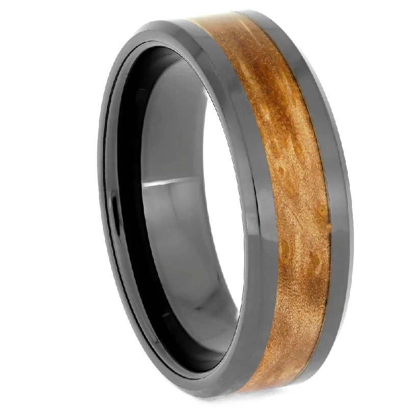 women's white gold engagement rings-Sindora Wood Black Ceramic Men's Wedding Band