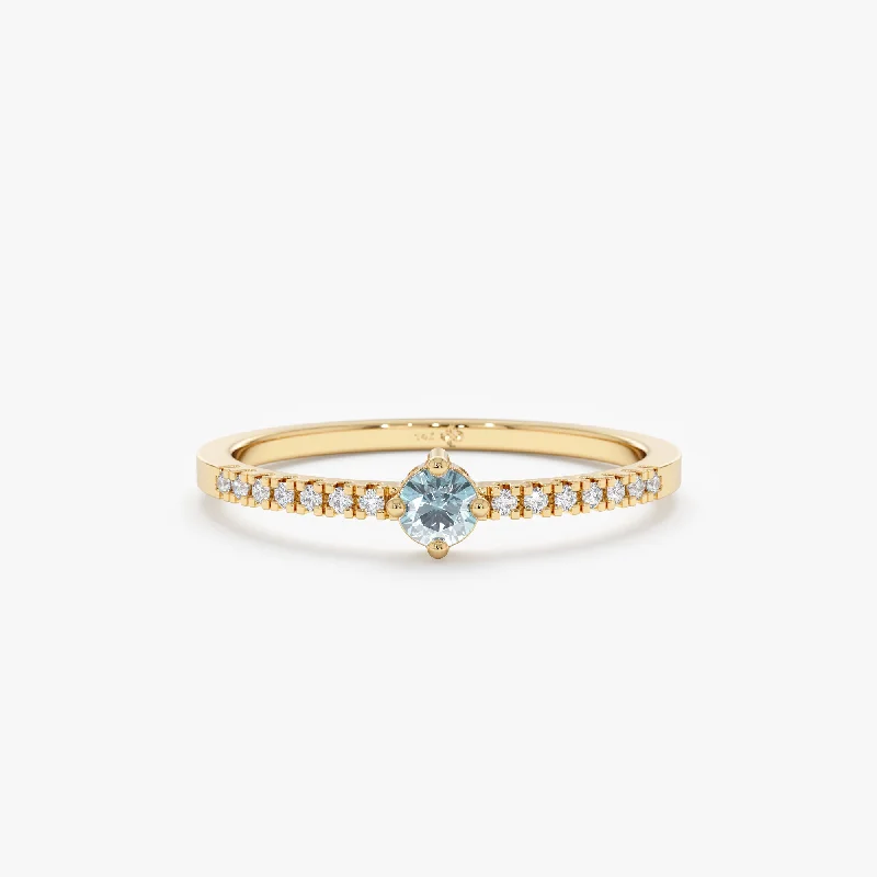 women's opal engagement rings-Diamond and Aquamarine Engagement Ring, Angela