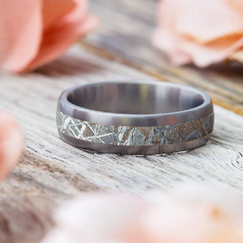 women's vintage rings-Meteorite & Matte Titanium Wedding Band