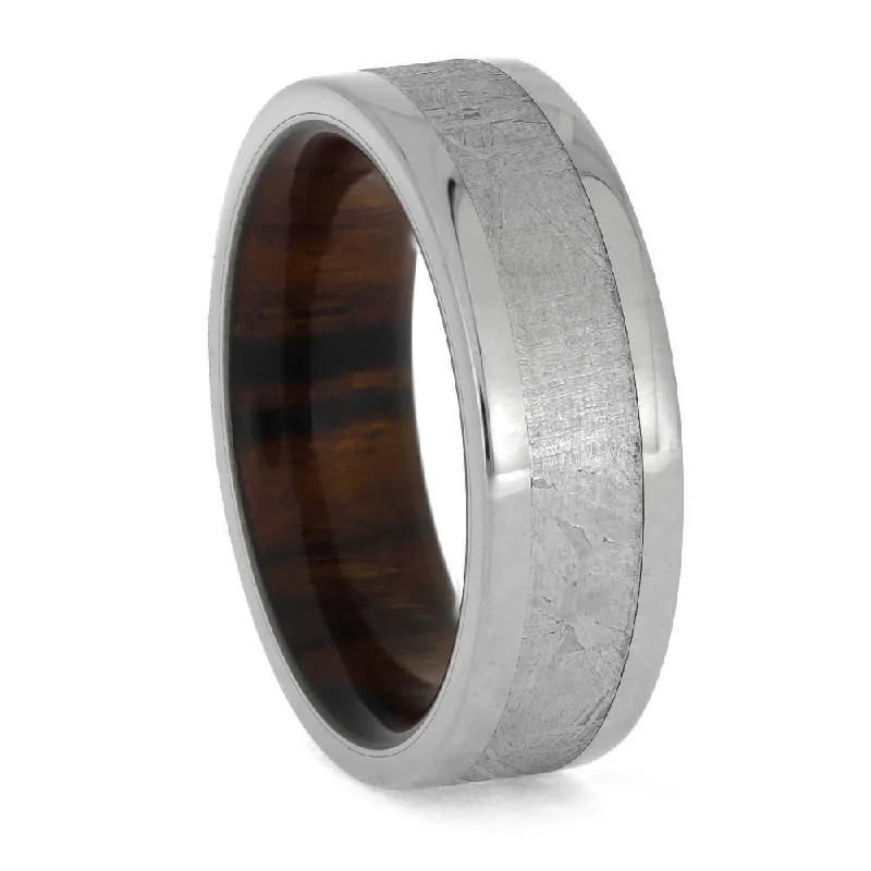 women's bridal set engagement rings-Meteorite Wedding Band with Ironwood Sleeve