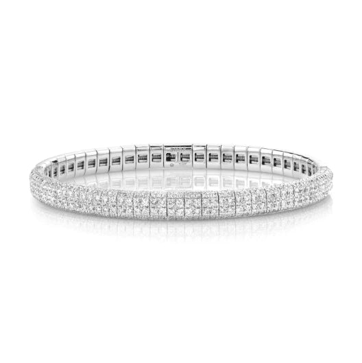 women's modern bracelets-Double Row Pave Diamond Stretch Bangle